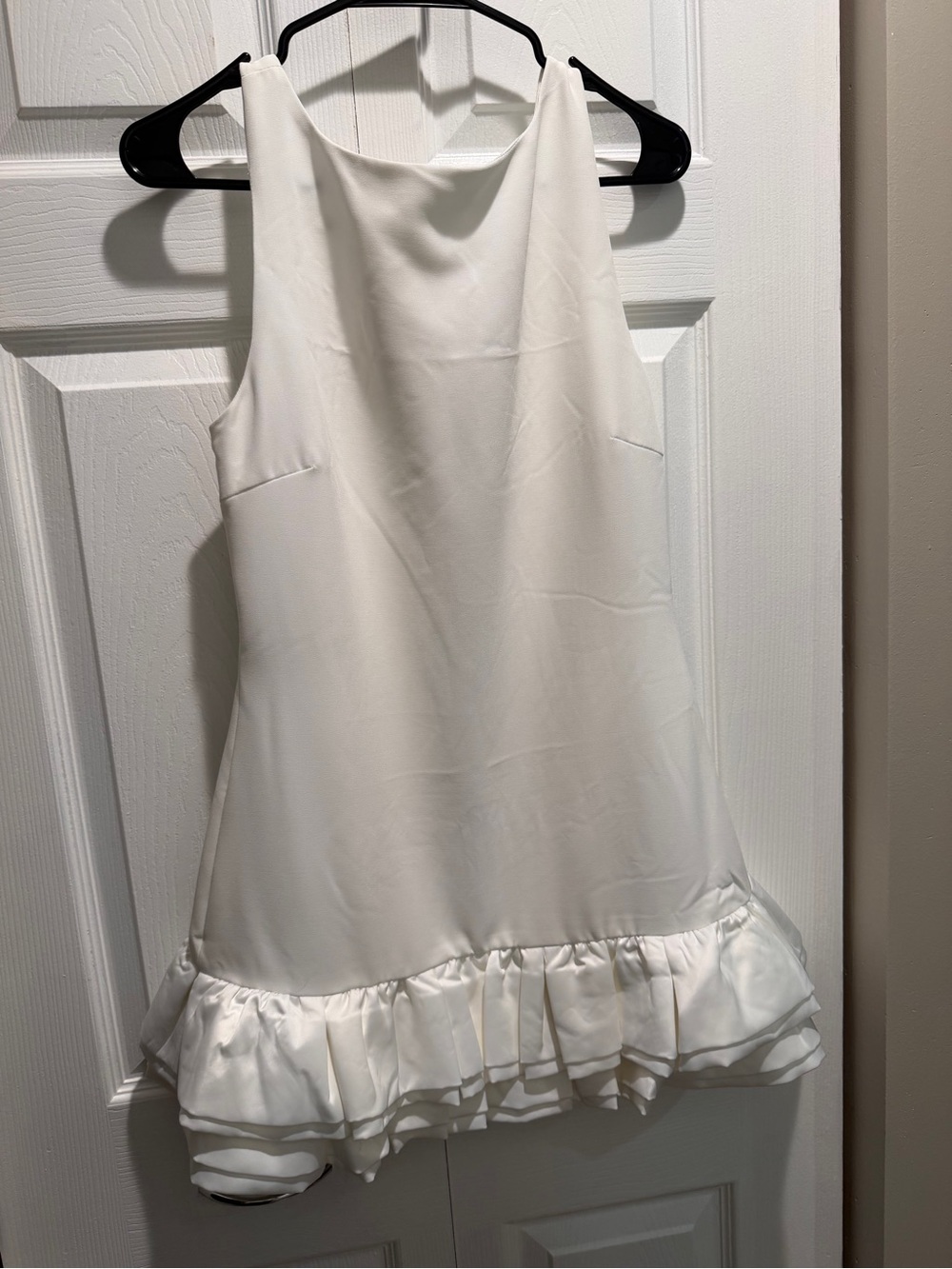 White Ruffle Hem Sleeveless Dress
